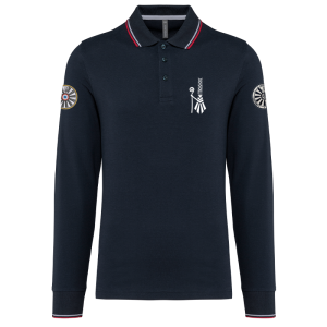 TT.K280 Polo maille piquée manches longues homme - Bleu marine / logo coeur bigoudène / logo région bras gauche / logo TRF bras droit