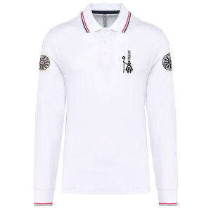 TT.K280 Polo maille piquée manches longues homme - Blanc / logo coeur bigoudène / logo région bras gauche / logo TRF bras droit