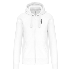 TT.K454 sweat blanc zippé à capuche / logo dos / logo coeur bigoudène / logo TRF au bras