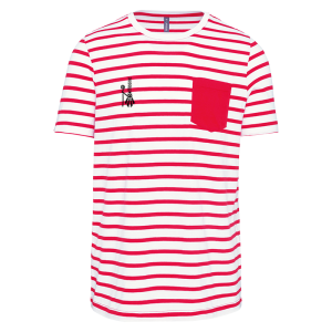 TT.K378 T-shirt rayé marin rouge et blanc avec poche manches courtes