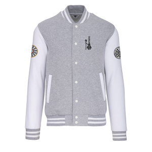 TT.K497 Blouson Teddy - gris/manche blanche / logo coeur bigoudène / logo région bras gauche / logo TRF bras droit