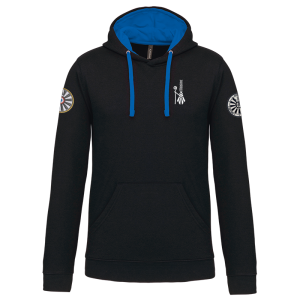 TT.K446 sweat noir et bleu a capuche / logo dos / logo coeur bigoudène / logo TRF au bras