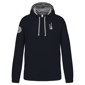 TT.K446 sweat noir a capuche / logo dos / logo coeur bigoudène / logo TRF au bras
