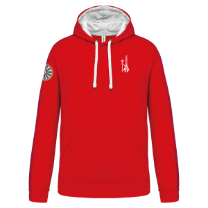 TT.K446 sweat rouge a capuche / logo dos / logo coeur bigoudène / logo TRF au bras