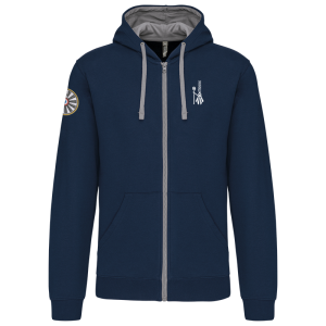 TT.K466 Sweat-shirt zippé capuche contrastée couleur bleu/gris broderie coeur bigoudène /broderie manche droite logo TRF