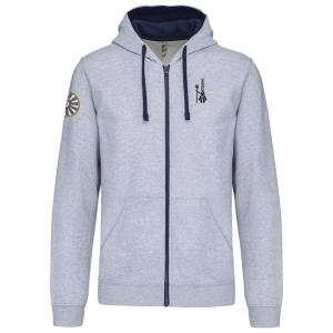 TT.K466 Sweat-shirt zippé capuche contrastée couleur gris/beu broderie coeur bigoudène /broderie manche droite logo TRF